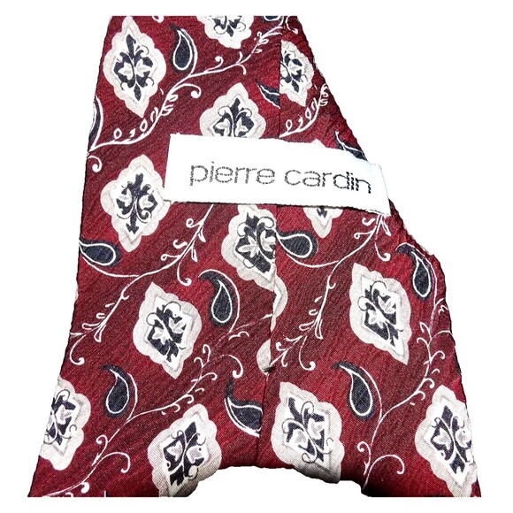 Pierre Cardin Necktie Paisley Navy Blue Burgundy 59" Long 100% Silk Made in USA - Picture 4 of 5